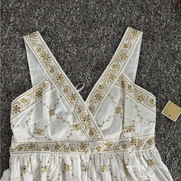 Michael Kors Cream and Gold Midi Dress womens size 8 - Picture 6 of 11